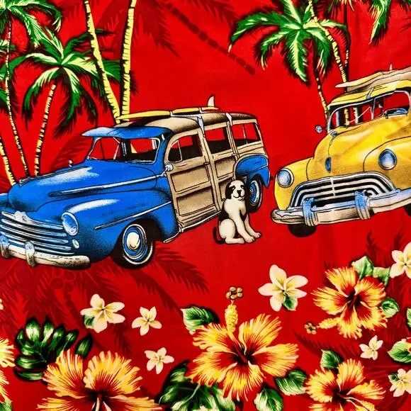 Vintage Big Dogs Hawaiian Shirt Men's 2XL Red Aloha Novelty Dadcore Vacation - Picture 3 of 16